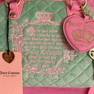 Juicy Couture Mint Green and Pink Quilted Tote with Heart Charm